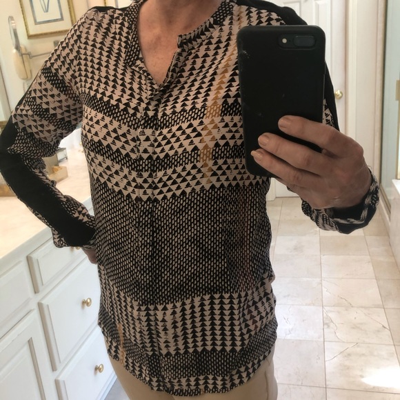 Michael Stars Rib Sleeve Panel Button Blouse, Sz S - Picture 9 of 16